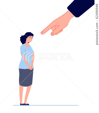 Victim blaming. Female fear, hand pointing to disgraced woman. Shame or anxiety, sad depressed crying girl. Bullying attack vector concept Victim blaming. Female fear, hand pointing to disgraced woman. Shame or anxiety, sad depressed crying girl. Bullying attack vector concept 62890946