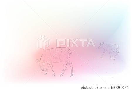 Realistic animal illustration: iridescent background: deer parent and child 62891085
