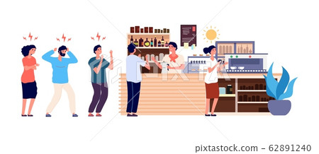 Morning coffee. People queue in cafe. Angry and... - Stock Illustration  [62891240] - PIXTA