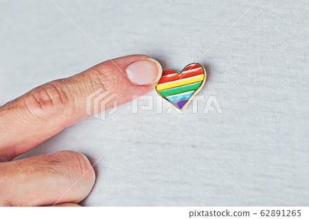 LGBT Pin badge in heart-shaped on white and male LGBT Pin badge in heart-shaped on white and male 62891265