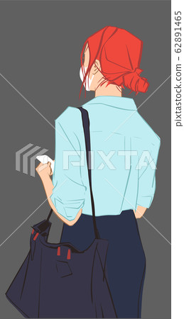 Illustration of young woman waiting for public transport heading to work wearing face mask in fear of infection disease Illustration of young woman waiting for public transport heading to work wearing face mask in fear of infection disease 62891465