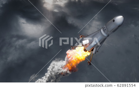 rocket on cloud sky background, 3d illustration rocket on cloud sky background, 3d illustration 62891554