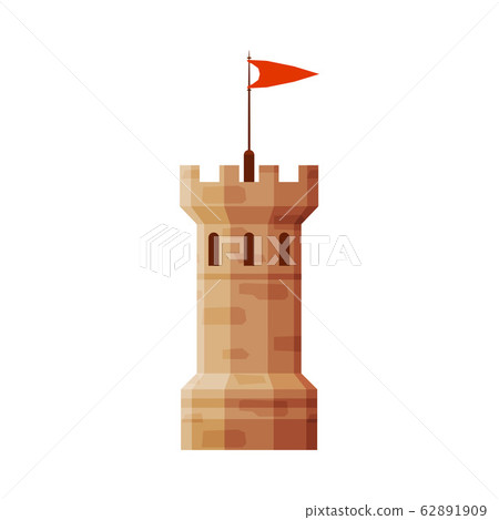 Castle Tower with Flag, Element of Medieval... - Stock Illustration ...