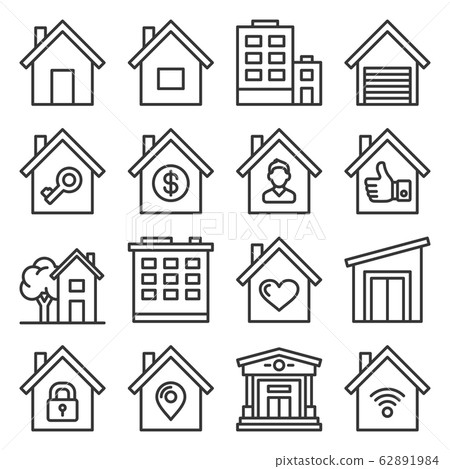 Home Icons Set on White Background. Line Style Vector Home Icons Set on White Background. Line Style Vector 62891984