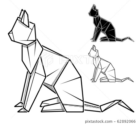 Image of paper cat origami (contour drawing by line). 62892066