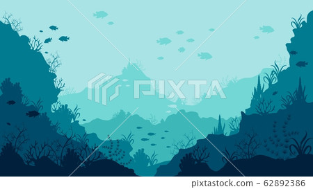 Realistic underwater background bottom of the ocean with swimming fish and corals 62892386