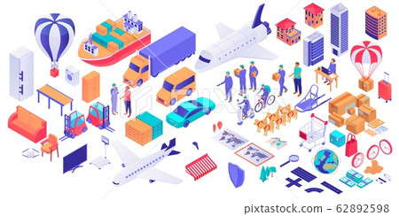 Set of isometric delivery service concept isolated on white background 62892598