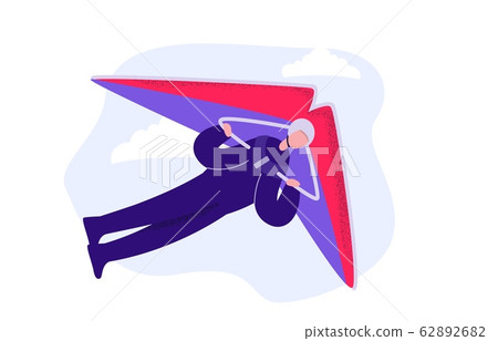 Cartoon male enjoying extreme sport hang gliding vector flat illustration 62892682