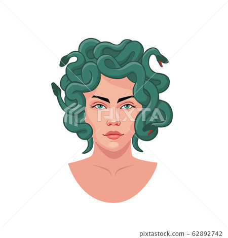 Portrait of medusa gorgon with green snakes hair vector graphic illustration 62892742