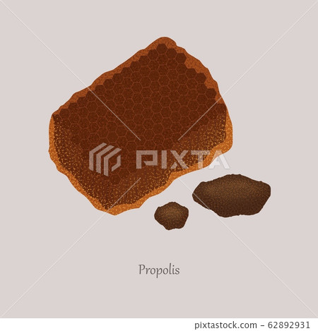 Propolis or bee glue resinous substance on a gray background. 62892931