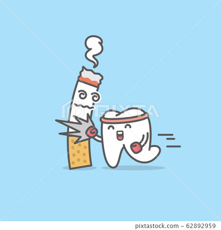 Dental cartoon of a tooth hit a cigarettea Dental cartoon of a tooth hit a cigarettea 62892959