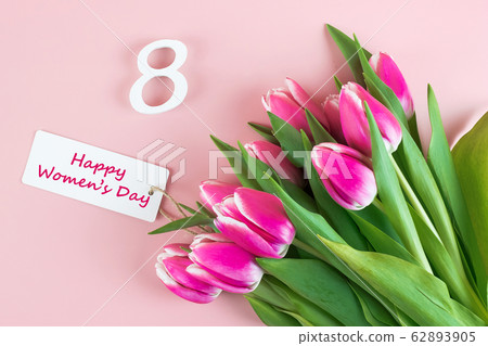 Pink Tulip flower and 8th Number on pink Pink Tulip flower and 8th Number on pink 62893905