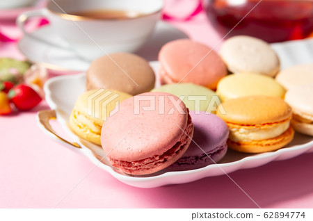 Tea Time Macaroon Tea Western Sweets Sweets Stock Photo