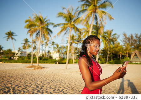 Woman watching workout video 62897335