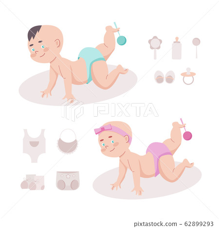 Cute Baby boy and girl SET with rattle and Baby supplies Cute Baby boy and girl SET with rattle and Baby supplies 62899293