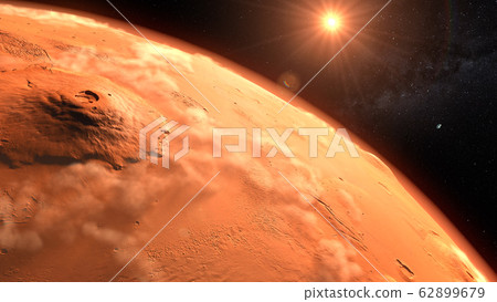 Mars planet sunset sunrise in the space 3d... - Stock Illustration ...