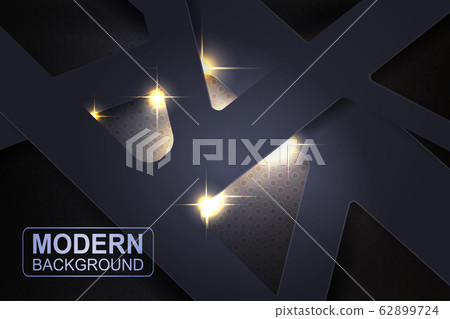 Textural dark background, abstract geometric polygonal frame, shiny yellow radiance, 3d effect 62899724