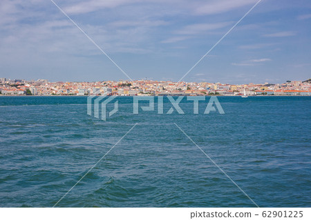 Lisbon on the Tagus river bank, central Portugal. Tajo view from the ferry to Almada. 62901225