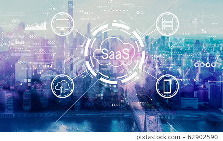 SaaS - software as a service concept with the New York City skyline SaaS - software as a service concept with the New York City skyline 62902590