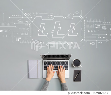 Litecoin with person using laptop Litecoin with person using laptop 62902657