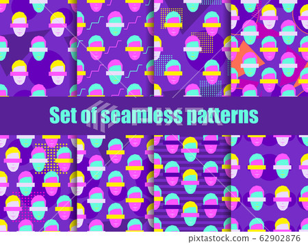 Male faces set of seamless patterns with elements 62902876