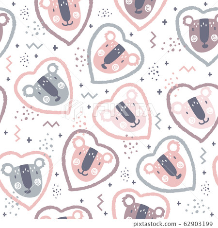 Seamless pattern with cute koalas, eucalyptus and hearts Seamless pattern with cute koalas, eucalyptus and hearts 62903199