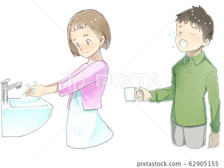 Gargle, hand-washing boys and girls Gargle, hand-washing boys and girls 62905155