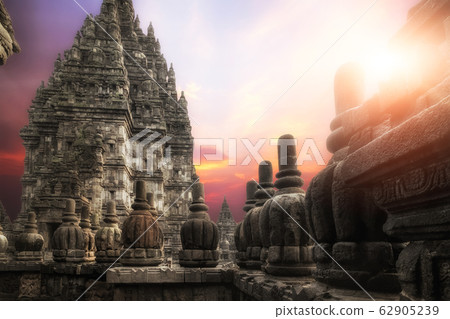 Amazing sunrise at Prambanan Temple. Indonesia Amazing sunrise at Prambanan Temple. Indonesia 62905239