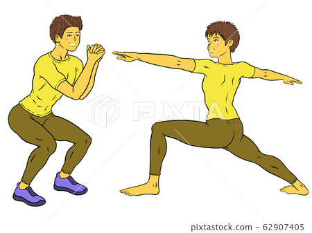 兩套與下蹲平衡的健身教練男人 62907405