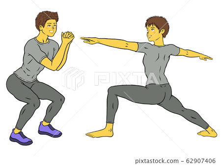 兩套與下蹲平衡的健身教練男人 62907406