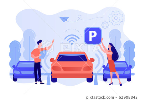 Self-parking car system concept vector illustration. 62908842