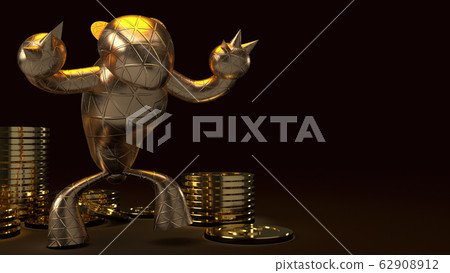 The bear gold  and gold coins 3d rendering in dark tone for business content. 62908912