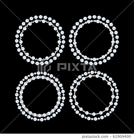 Round pearl frames. Set of double string pearl circles isolated on black background. Round pearl frames. Set of double string pearl circles isolated on black background. 62909400
