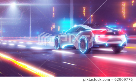 Future car going on the road 3d illustration 62909776