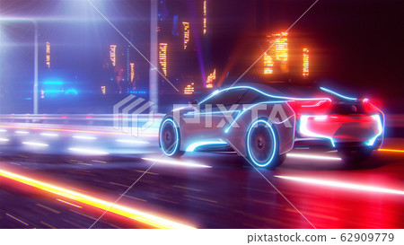 Future car going on the road 3d illustration 62909779