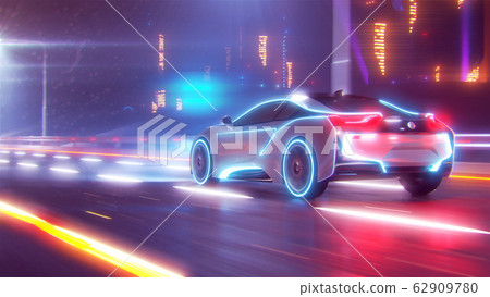 Future car going on the road 3d illustration 62909780
