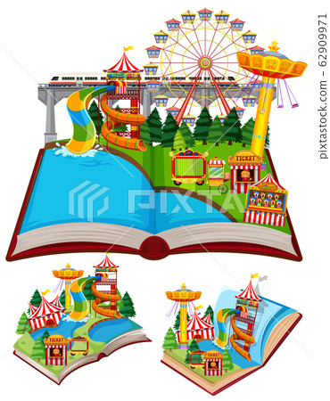 Set of books with many rides in the circus 62909971