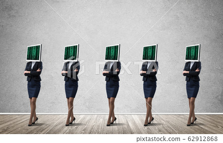 Business women with monitors instead of head. Business women with monitors instead of head. 62912868