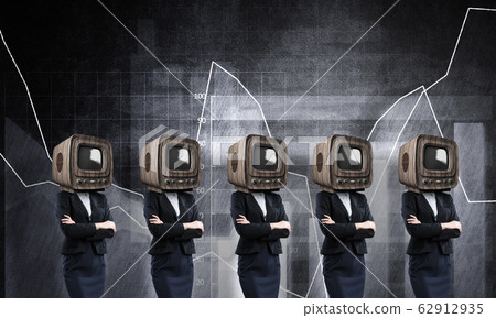 Business women with old TV instead of head. Business women with old TV instead of head. 62912935