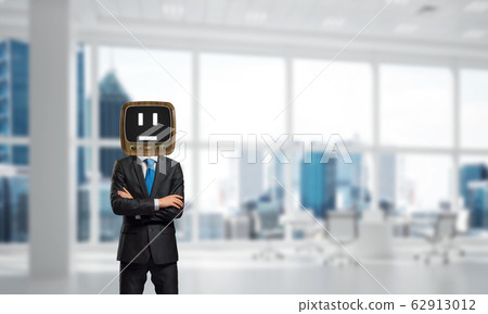 Businessman with old TV instead of head. Businessman with old TV instead of head. 62913012