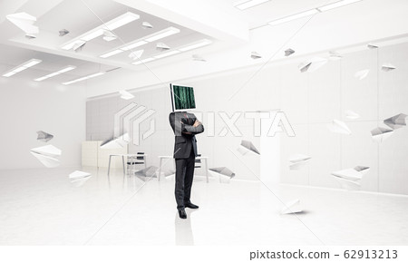 Businessman with monitor instead of head. 62913213
