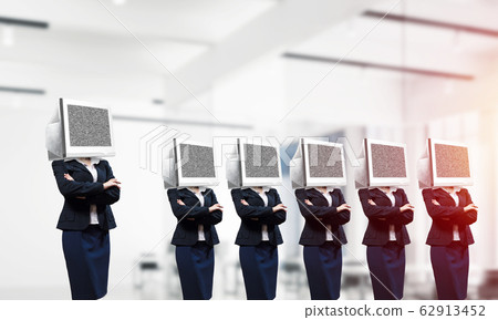 Business women with monitors instead of head. Business women with monitors instead of head. 62913452