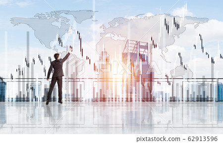 Rear view of businessman drawing social connection and networking concept Rear view of businessman drawing social connection and networking concept 62913596