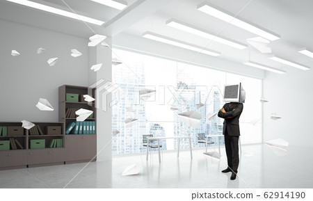 Businessman with monitor instead of head. 62914190