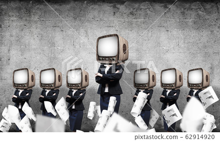 Business women with old TV instead of head. Business women with old TV instead of head. 62914920