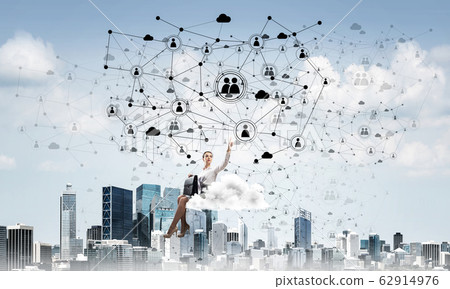 Elegant lady boss or accountant float on cloud and networking co Elegant lady boss or accountant float on cloud and networking co 62914976