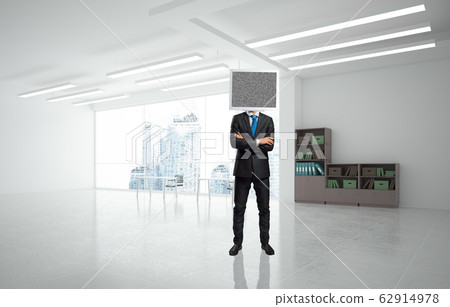 Businessman with monitor instead of head. Businessman with monitor instead of head. 62914978