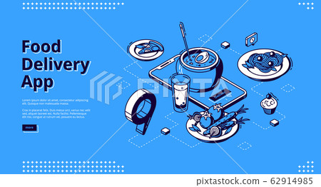 Food delivery app isometric landing page banner Food delivery app isometric landing page banner 62914985