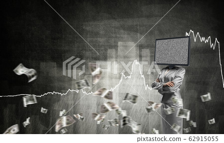 Business woman with TV instead of head. Business woman with TV instead of head. 62915055