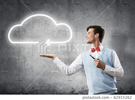 Elegant banker wearing red tie and cloud as idea concept 62915262